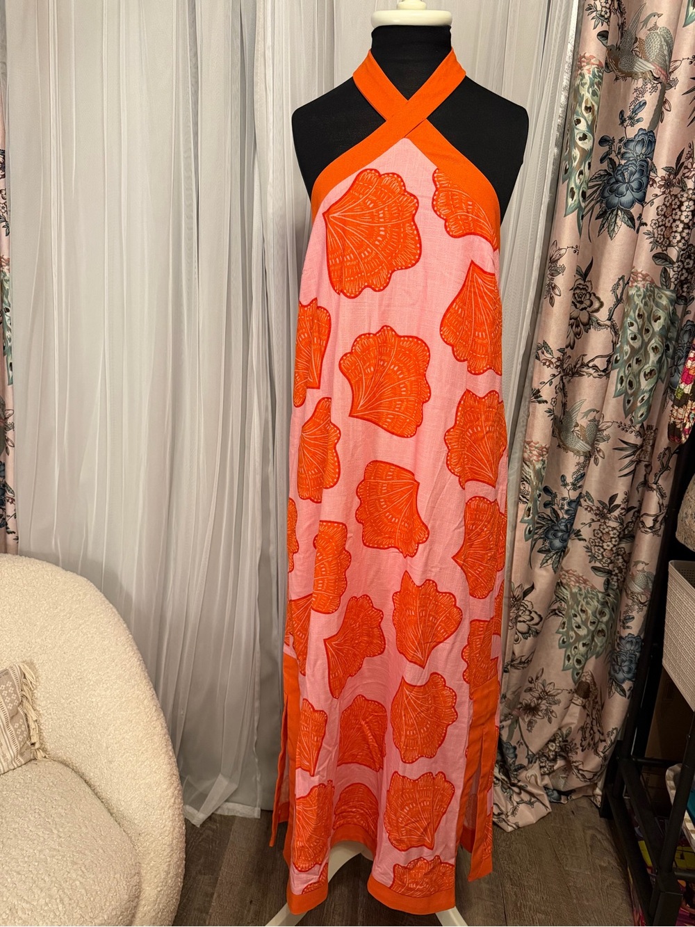 entro Pink and Orange Halter Maxi Dress